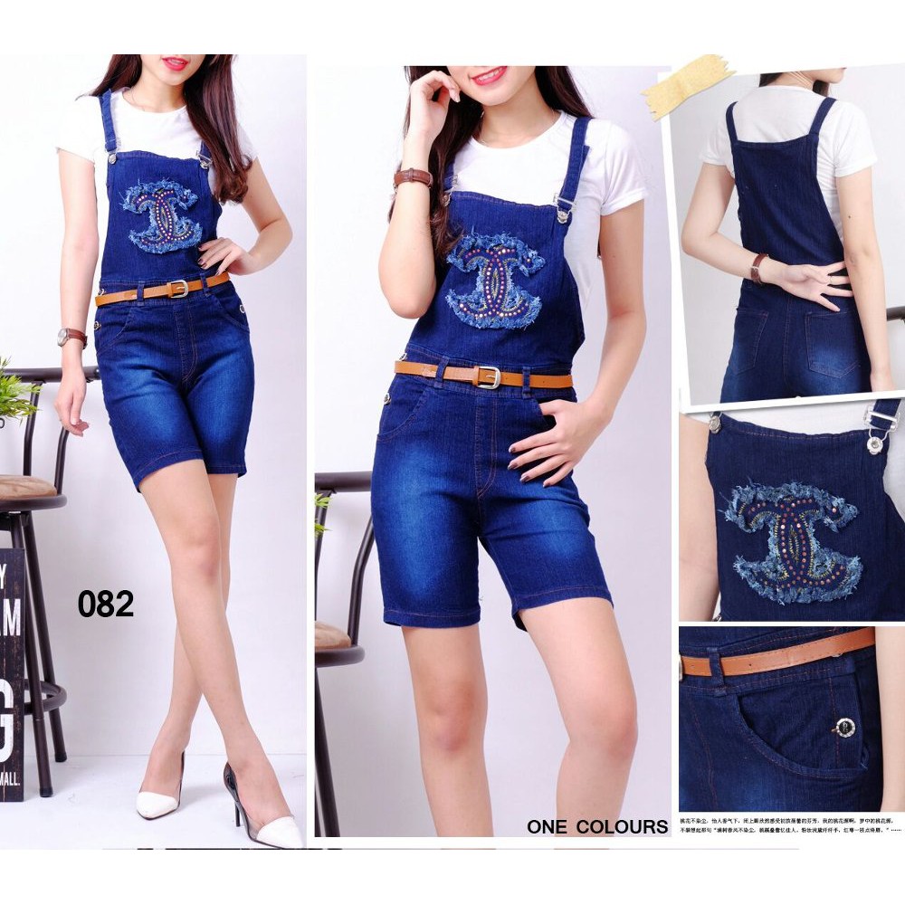 Unik JS CHANNEL SETELAN ANAK JUMPSUIT JEANS OVERALL CELANA KODOK FIT TO L Limited