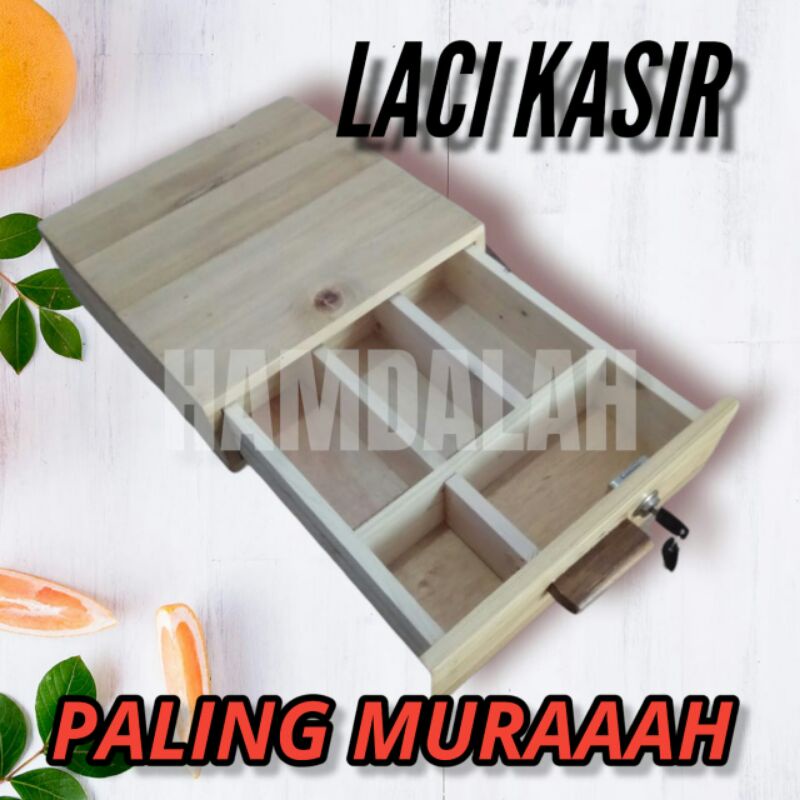 Laci Kasir atau Cash Drawer dari kayu plus kunci