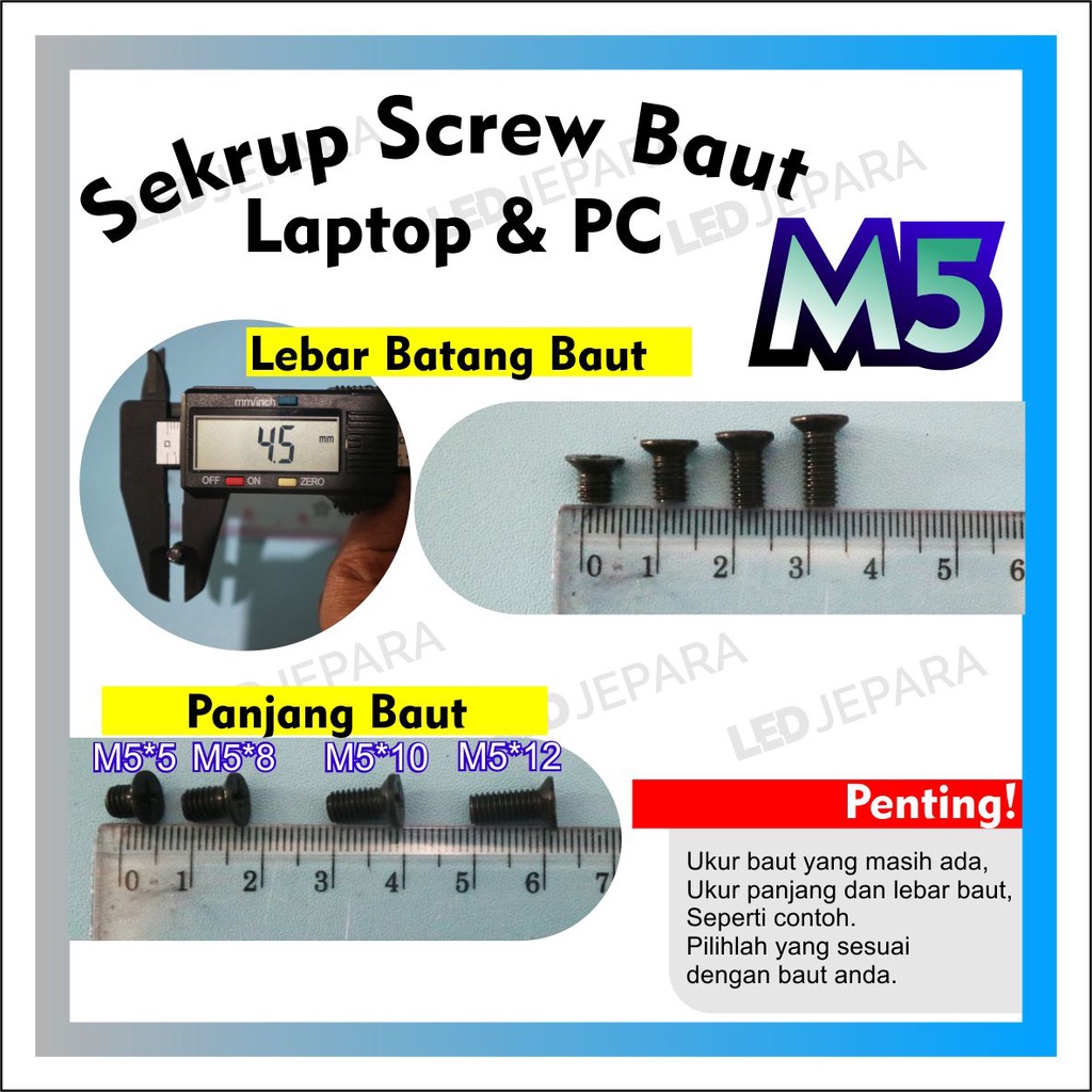 Screw Laptop Asus Baut Casing Laptop Lenovo Sekrup Hardisk  Baud Komputer ukuran M2 M2.5 M3 M4 M5 Warna Hitam Chrome