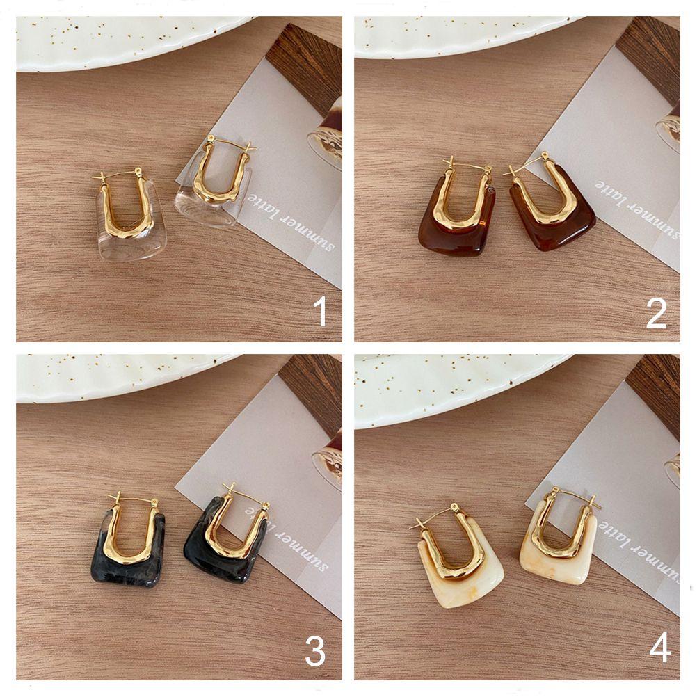 Preva Anting Fashion Perhiasan Hadiah Perhiasan Resin Akrilik Anting Tidak Teratur Berbentuk U Drop Earrings