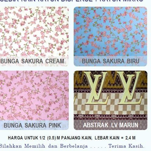 【19999】 Kain Katun Mikro Motif Bunga Sakura : Warna CREAM, BIRU, PINK dan Motif ABSTRAK LV MARUN