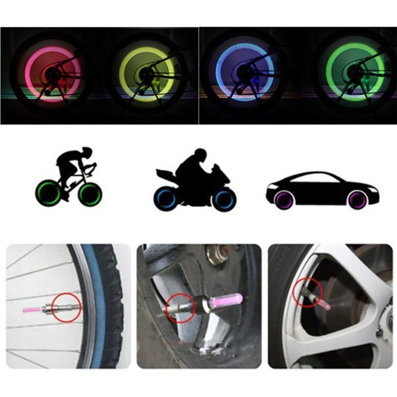 2Pcs Neon LED Flash Light Lamp Bike Car Tire Tyre Wheel Valve Sealing Caps