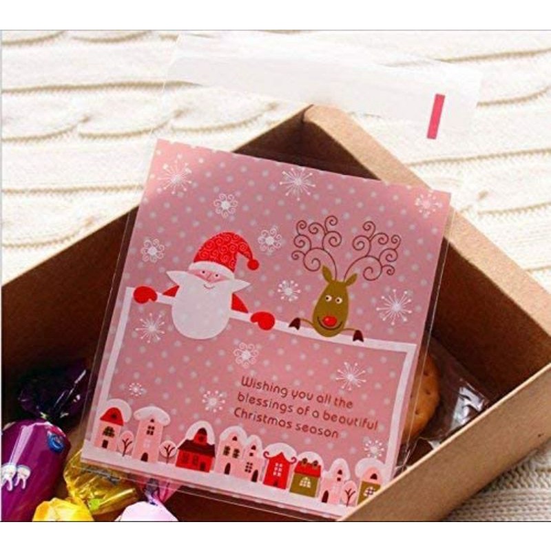 Uk 10x10 Fancy Kemasan Plastik Kue Cookies Bag Souvenir Natal Merry Christmas kantong bungkus gifts