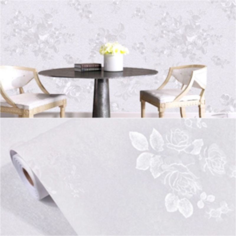 wallpaper stiker dinding motip putih polos bunga