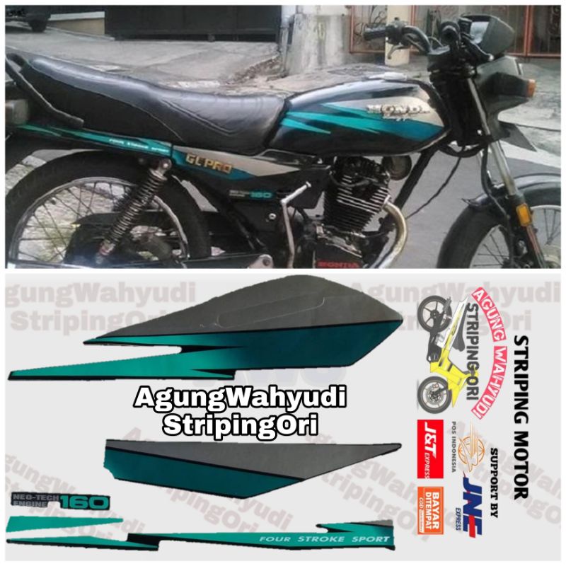 STRIPING MOTOR HONDA GL PRO 1995 HITAM SILVER HIJAU LIS LES BODY POLET STIKER SEPEDA 1993 93 94 1994