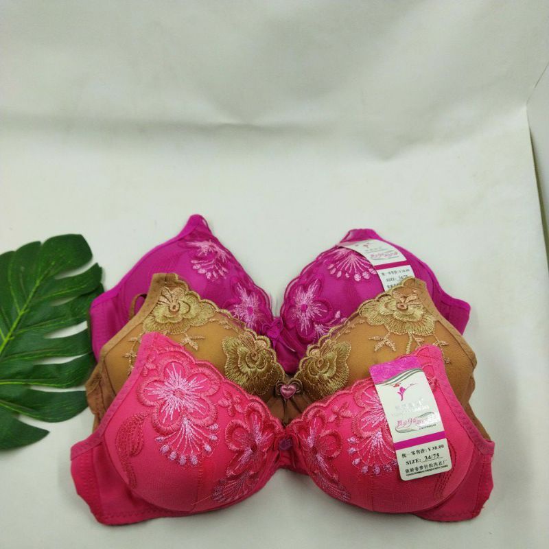 BRA BRUKAT CANTIK TANPA KAWAT BUSA TIPIS SIZE 34 SAMPAI 38 ECER DAN GROSIR