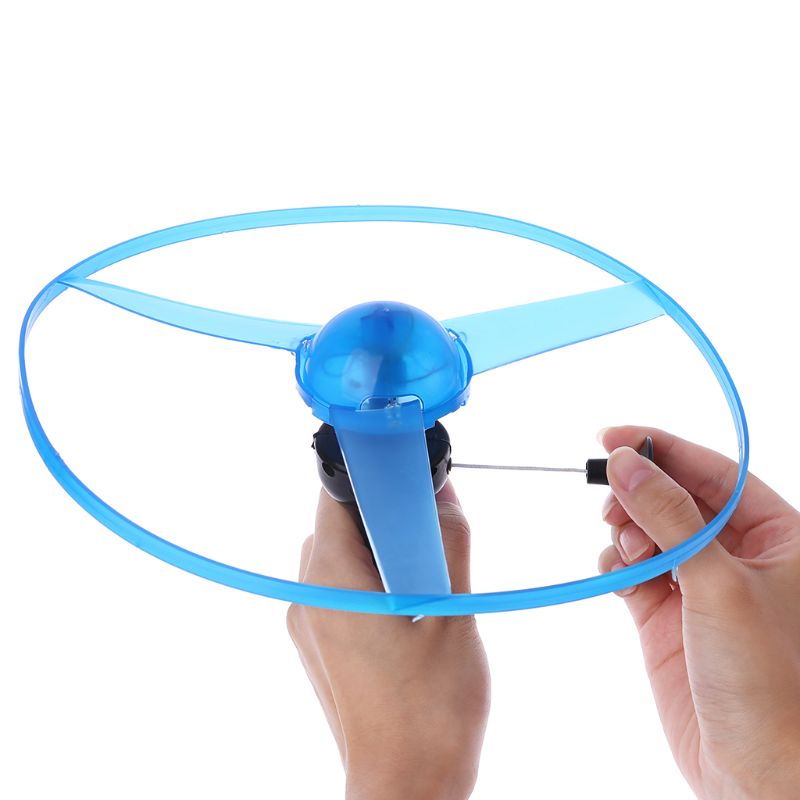 Mary LED Kedip Tali Tarik Plastik Flying Saucer Propeller Mainan Disc Helikopter New