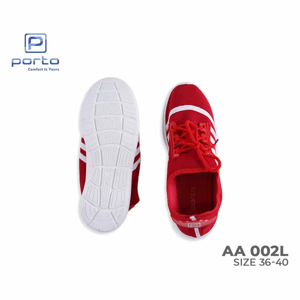 AA002L - Porto Leveling Sepatu Olahraga Sneakers Wanita Motif Garis Simple Nyaman Original Terbaru