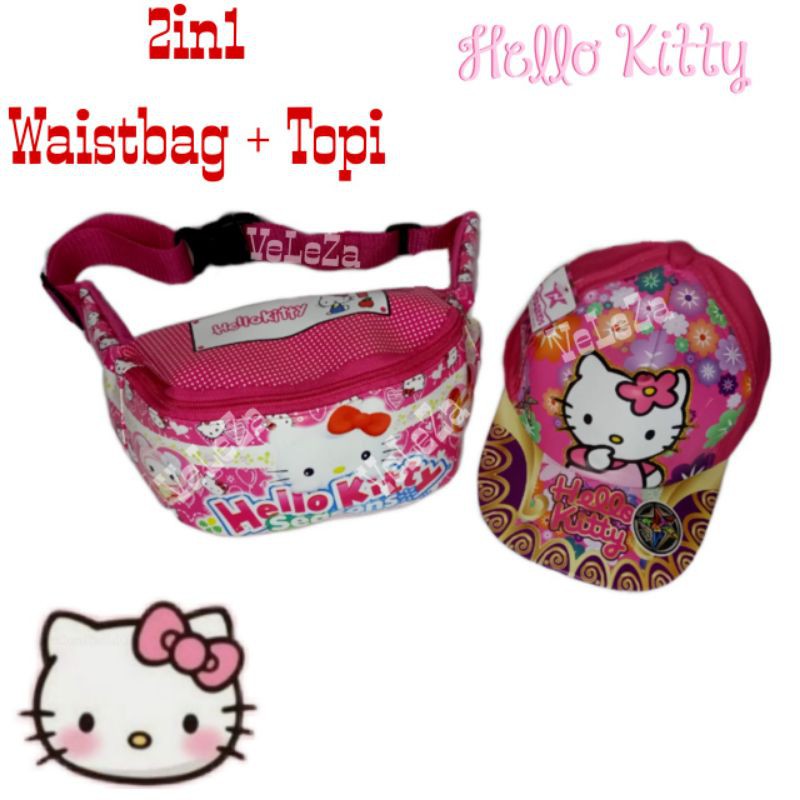 Waistbag anak karakter hello Kitty 2in1 - Waist bag + topi