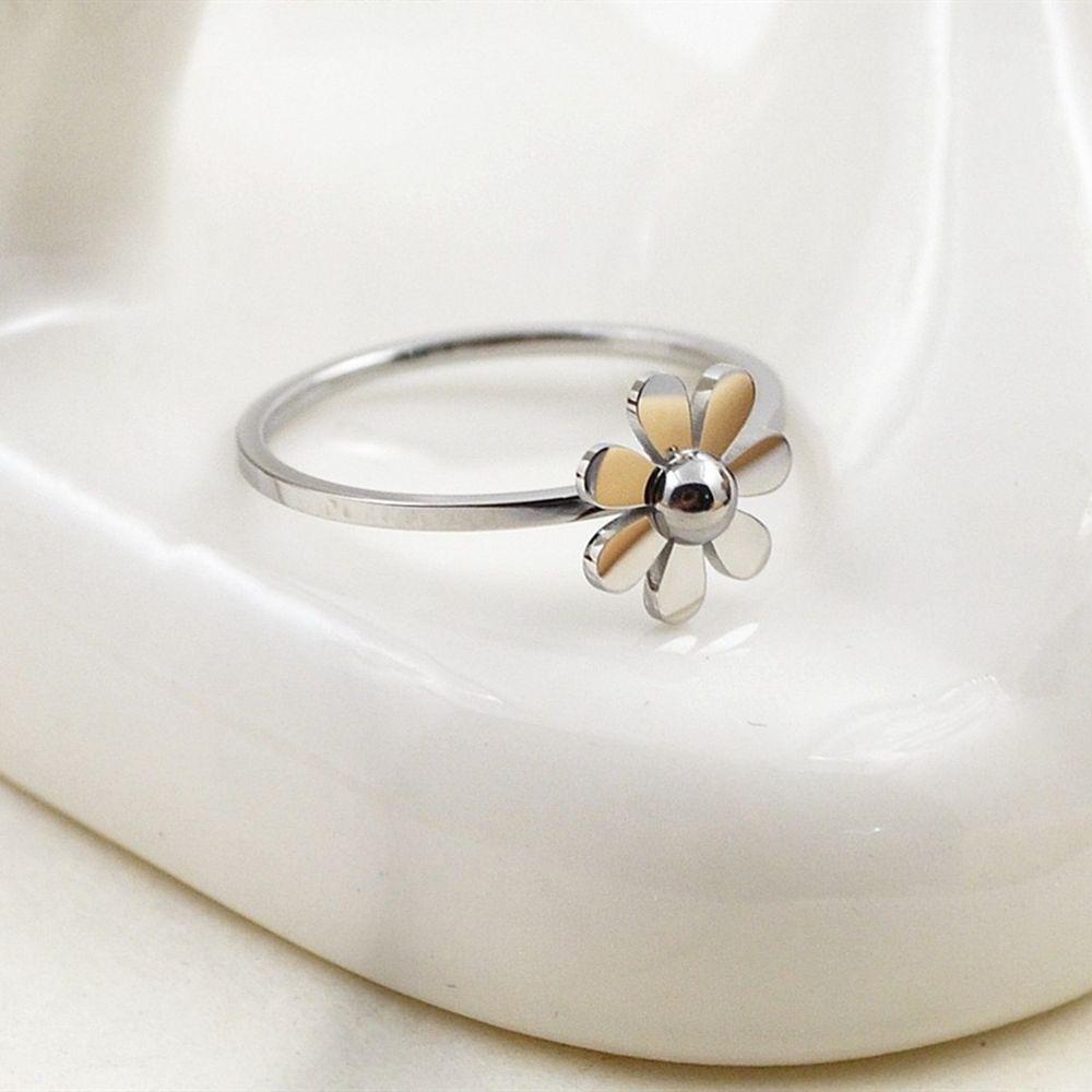 Preva Cincin Titanium Wanita Camellia Pernikahan Jari Telunjuk Ring Rose Gold