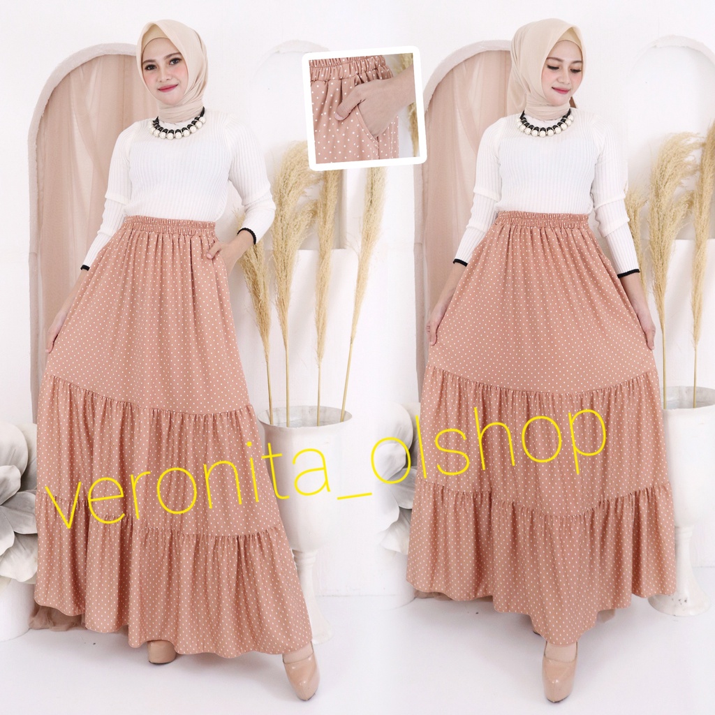 veronita_olshop Rok panjang Corak/Motif Rok muslim/Mayung/Payung Jumbo Bawahan Kerutan Susun Terbaru Termurah Terlaris