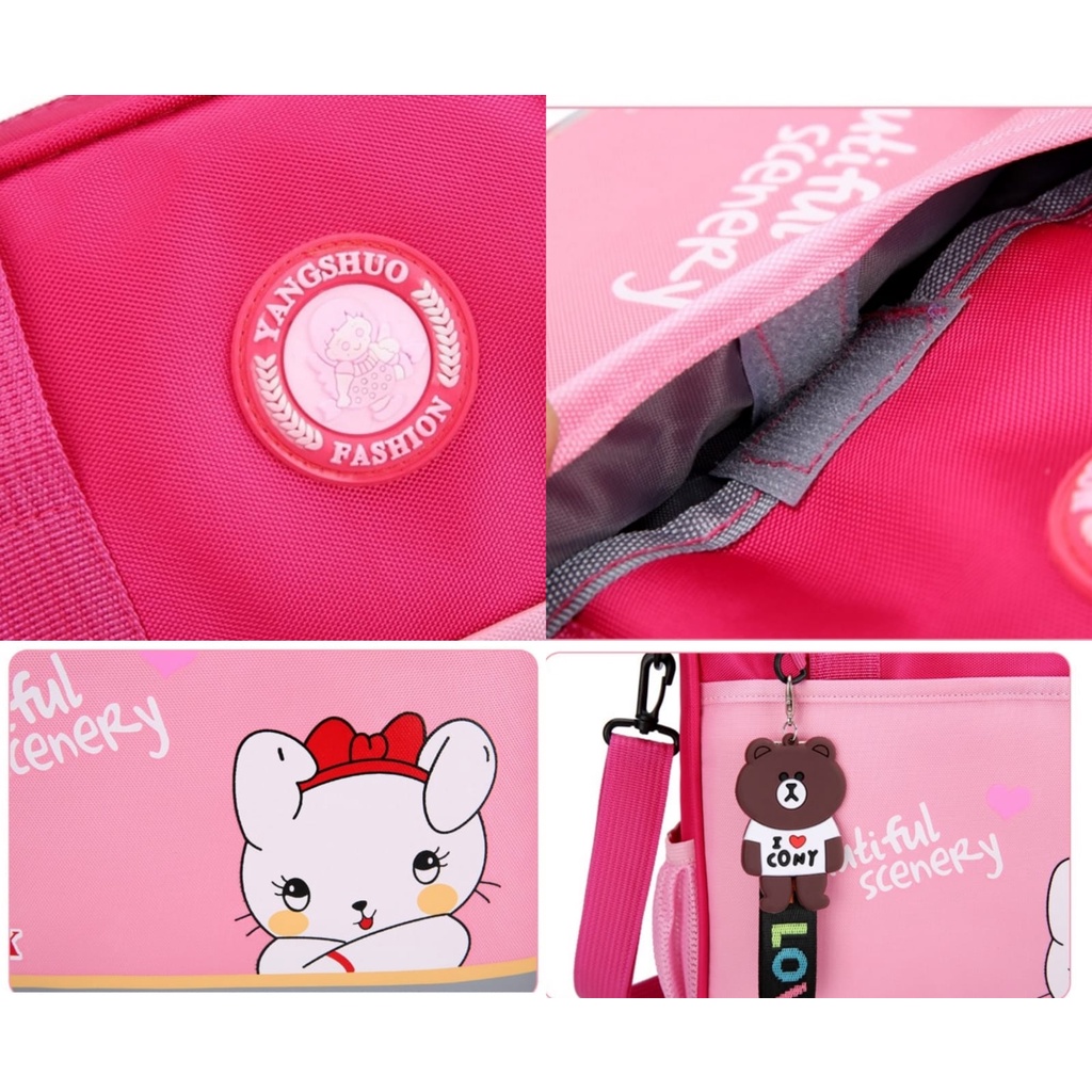 TAS RANSEL ANAK TK SD PEREMPUAN KARAKTER PINK RABITA TA494P3 IMPORT KANVAS PREMIUM BESAR GENDONG PUNGGUNG SEKOLAH CEWEK MURAH MULTIFUNGSI