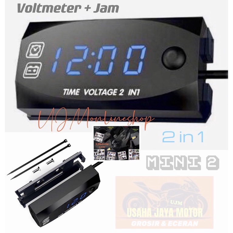 Voltmeter Volt Meter ACCU Aki 2 in 1 Mini 2 12V Universal Semua Motor Bisa
