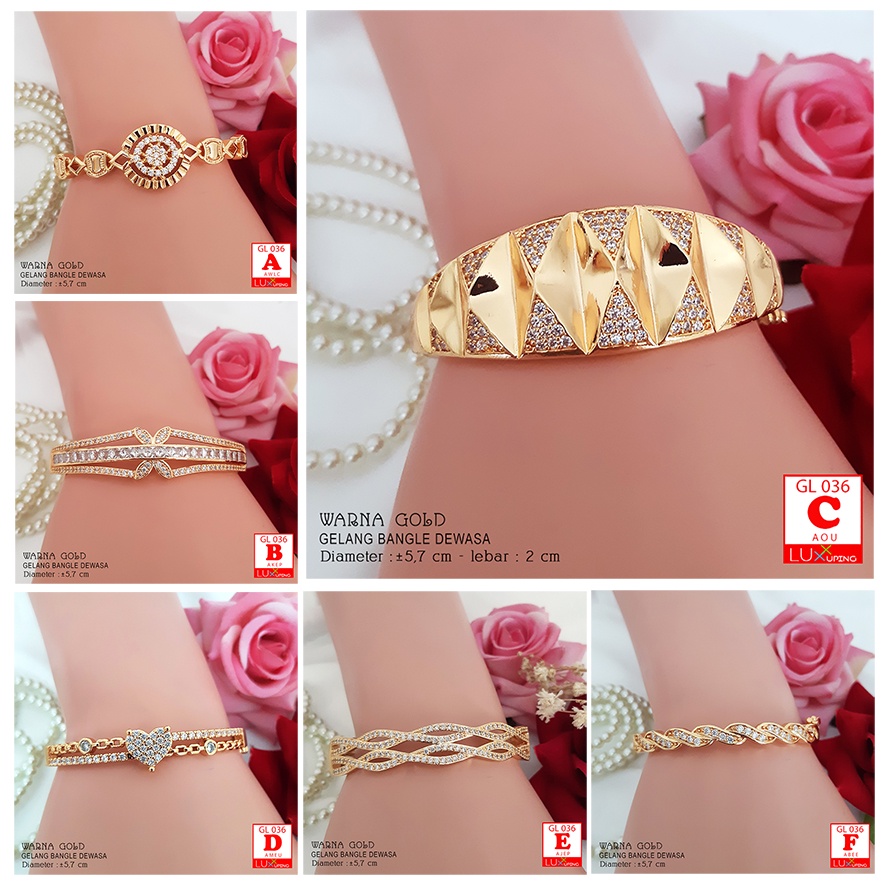 GL 036 Gelang Bangkok Dewasa Gelang Bangle Tangan Lapis Emas Imitasi Gelang Tangan Wanita Mata Zirkon Perhiasan Imitasi Warna Emas Kuning Luxx Xuping