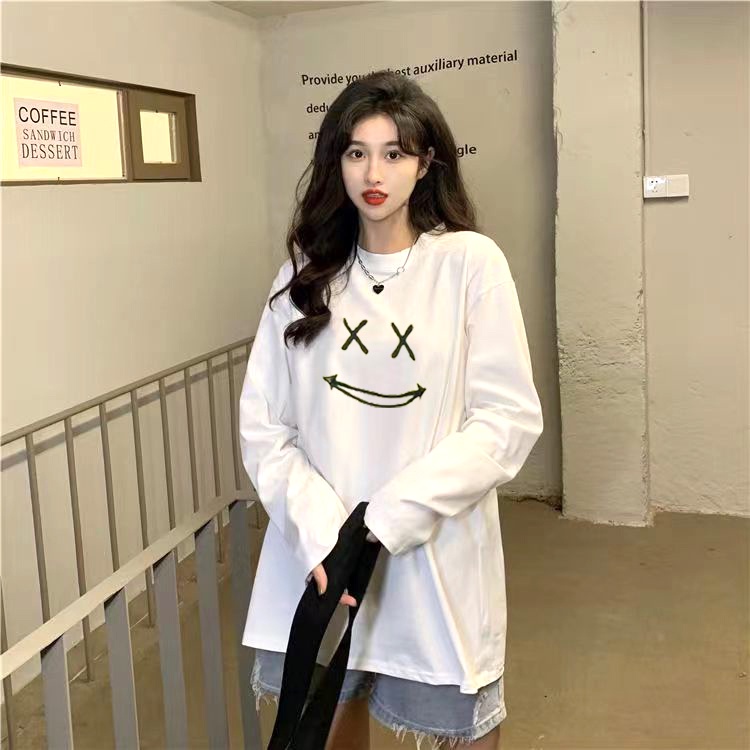 Kaos Lengan Panjang Wanita Crewneck Korean Style Cetak Grafis Sweatshirt