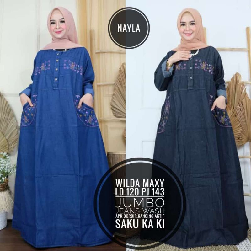 Gamis jeans wanita superjumbo bigsize ld 130 / Gamis jeans murah / Gamis jeans terbaru / Gamis jeans
