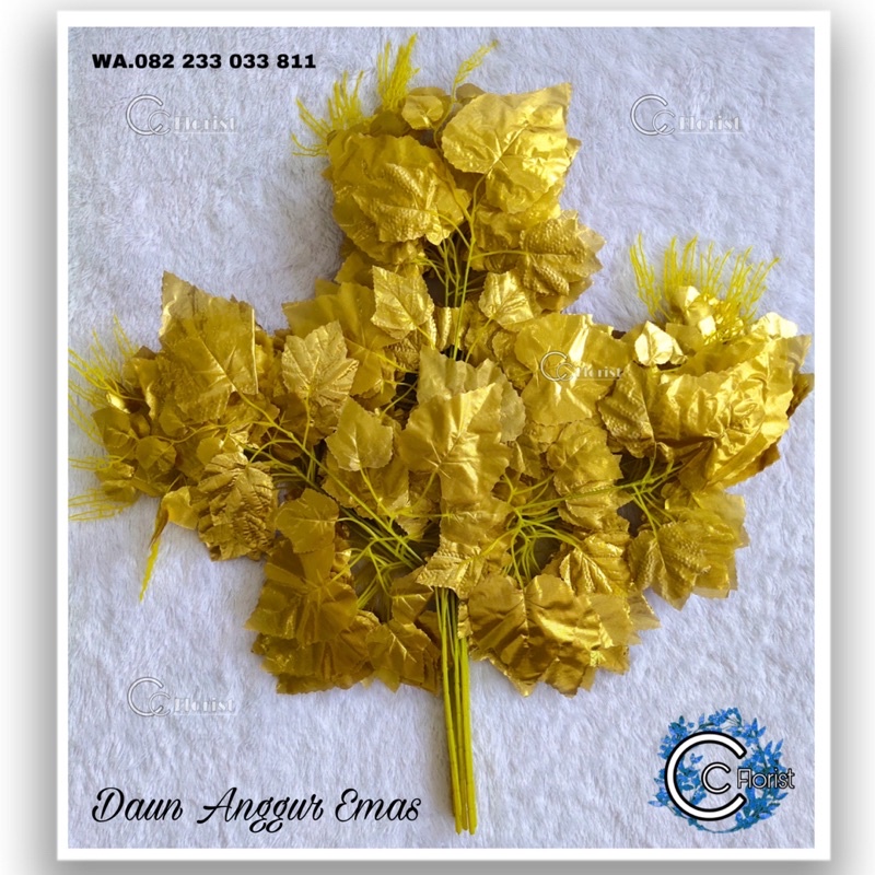 Daun Anggur Plastik - Daun Dekorasi (Lusin) Warna Emas