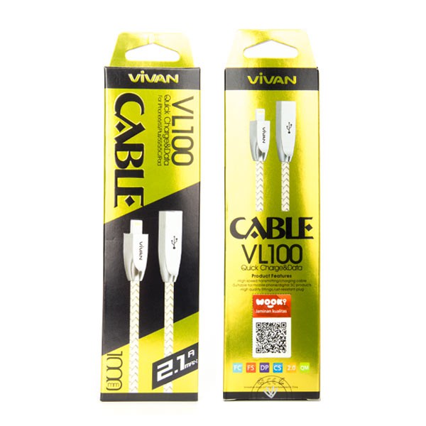 kabel data / charge VIVAN VM100 "GOLD" micro usb panjang 1m ori 100