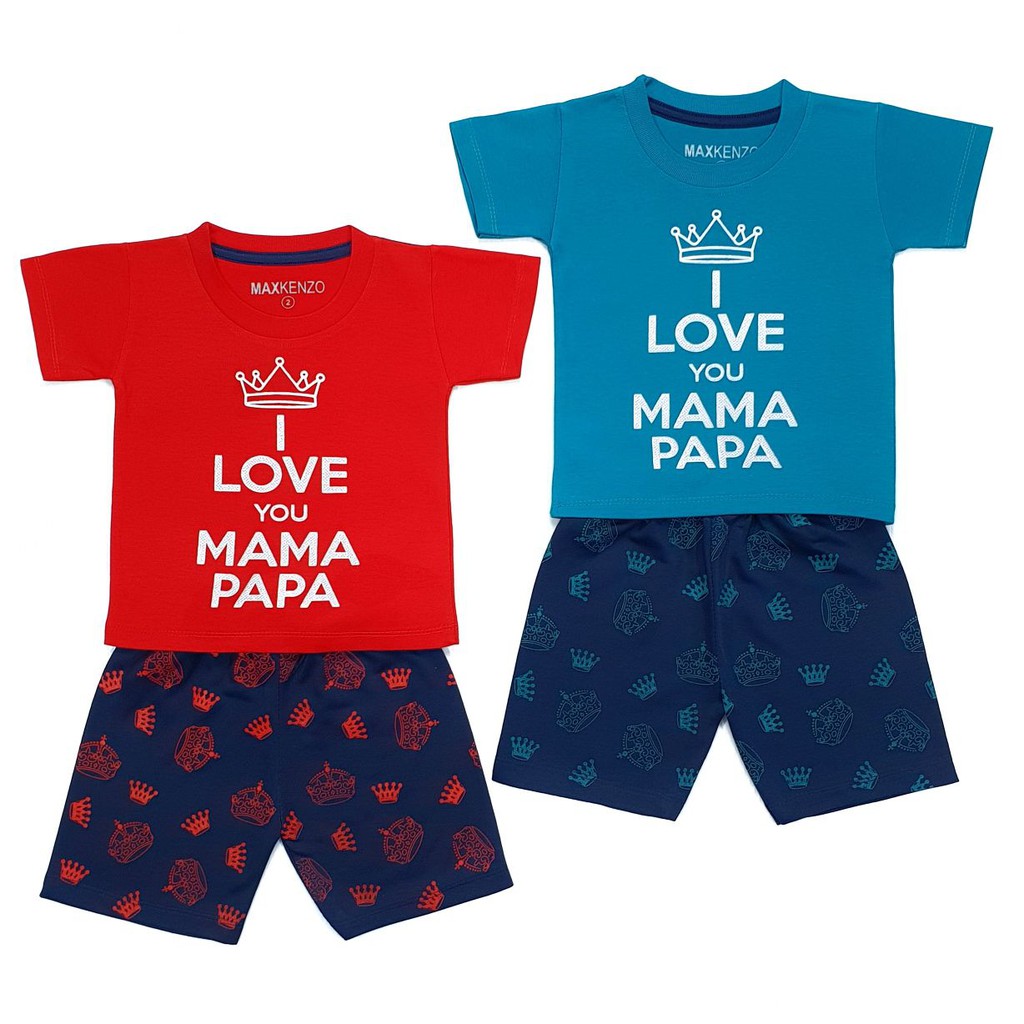 I Love Mama Papa 0 7 Tahun MAXKENZO Setelan Baju Anak 