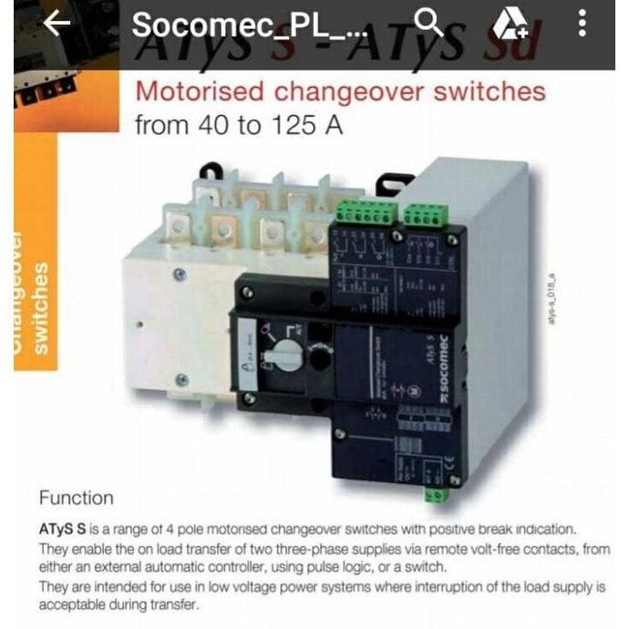 Cos Motorized 4P 100A Atys S Socomec