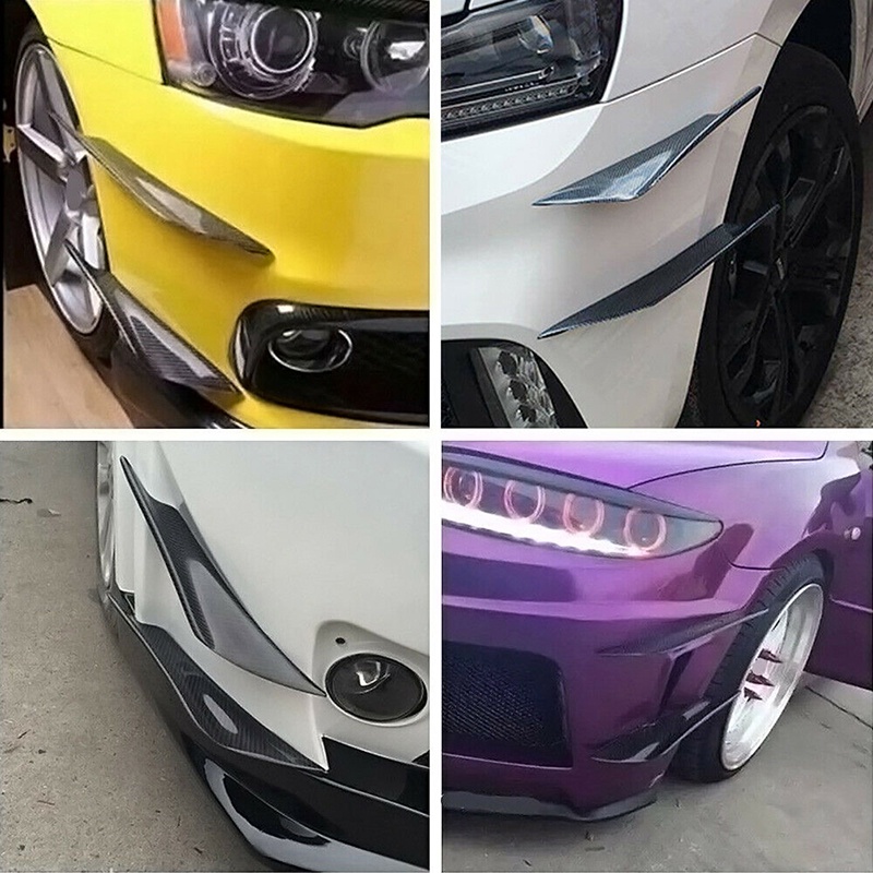 (LUCKID) 4pcs Sirip Splitter Spoiler Udara Bahan Carbon Fiber Untuk Bumper Mobil