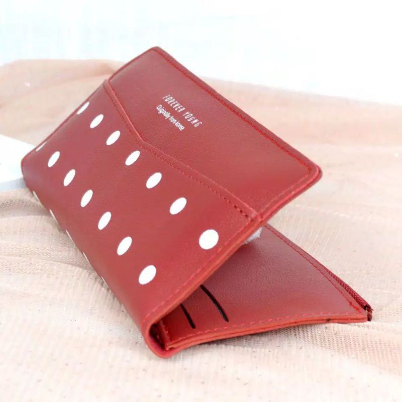 Dompet Lipat Long Thin Motif Polka Polka Wanita Import 2413-3