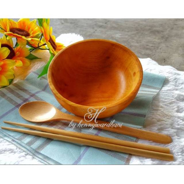Set alat makan kayu Mangkok sujeo kayu ala Jepang/Korea/China