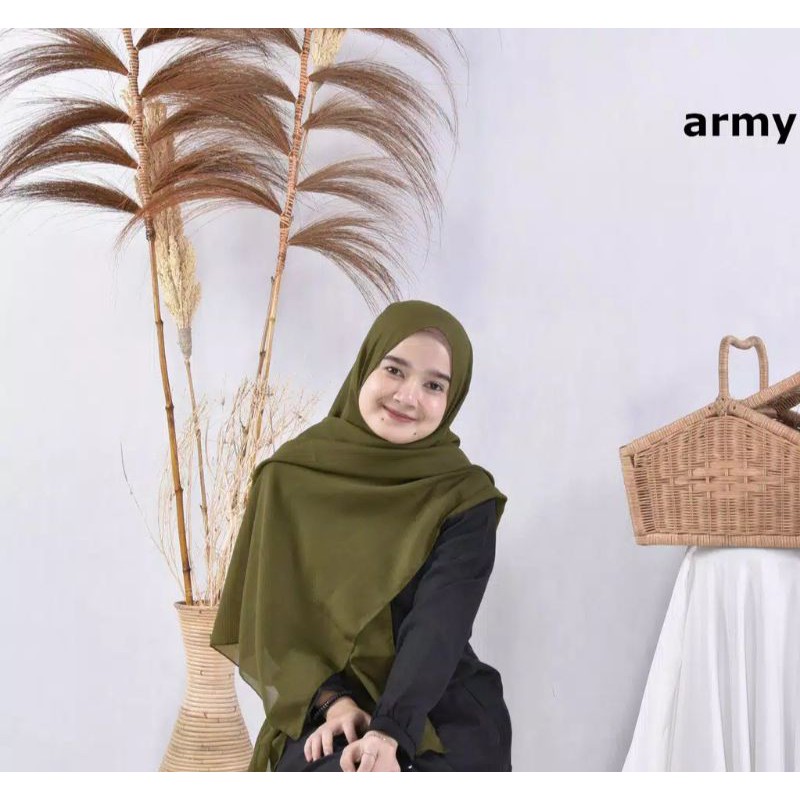 Pashmina Bella Bahan Pollycotton Premium Grade A Pasmina Pasminah Fasmina Murah-Army