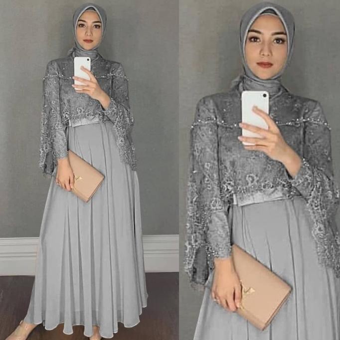 BAJU GAMIS WANITA TERBARU GAMIS PESTA BROKAT SILVER