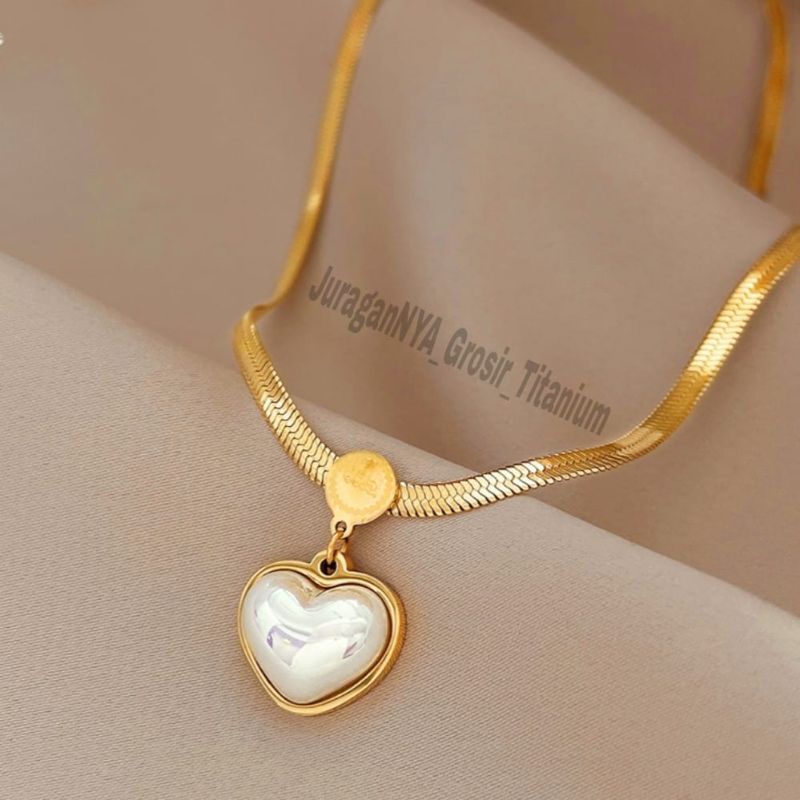 kalung Love Mutiara Super Lucu Ternama Anti Karat Anti Luntur