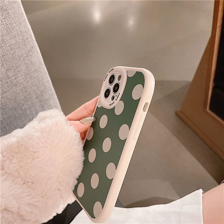 [TPC] Phone Case IPHONE 6 6S 7 8 PLUS X XS MAX XR 11 12 13 PRO MAX Green Polkadot Casing Lucu Korean IP025