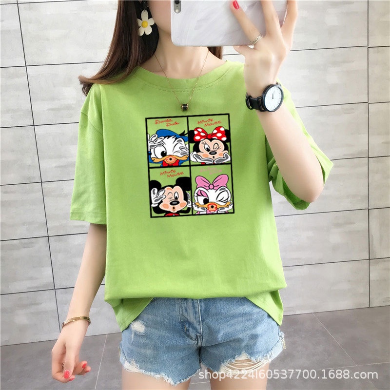 [littlecrab] Kaos Oversize Mickey Family Cute T-shirt Colorful Berkualitas Kaos Tumblr Korean Style