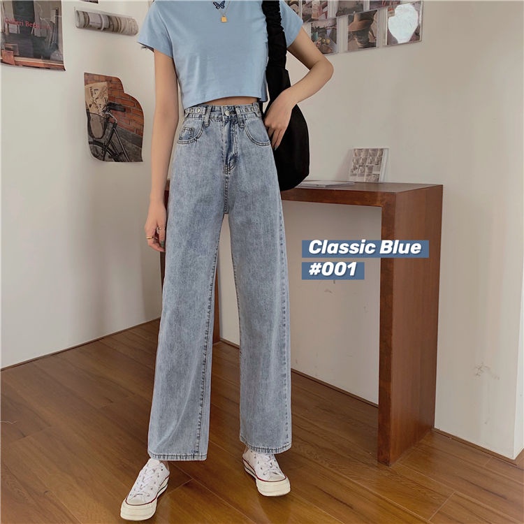 Celana panjang wanita baru slim-fit high-waist straight-leg wide-leg jeans
