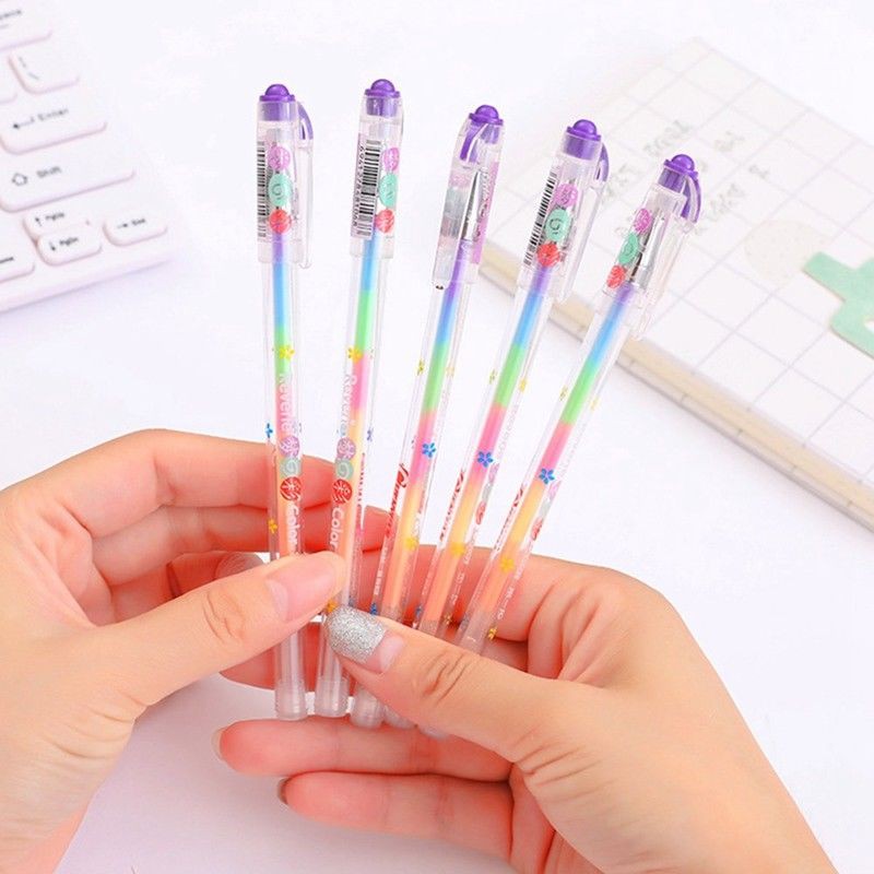 Pulpen Gel 6 In 1 Warna Pelangi untuk Dekorasi Album Foto DIY