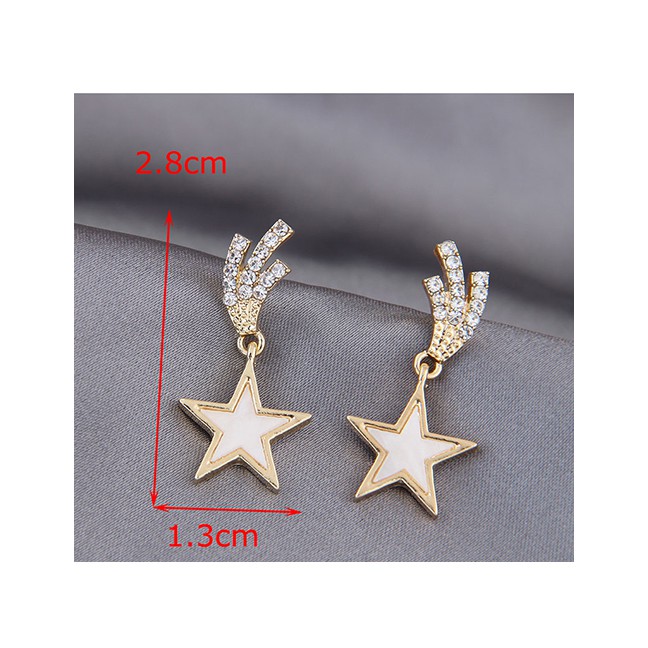 LRC Anting Tusuk Fashion Gold Color Five-pointed Star Diamond Alloy Earrings A61841