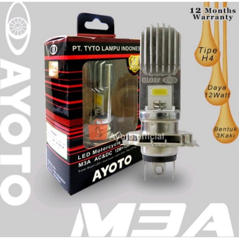 Lampu motor depan headlamp LED H4 AYOTO AC DC M3A ORIGINAL AYOTO