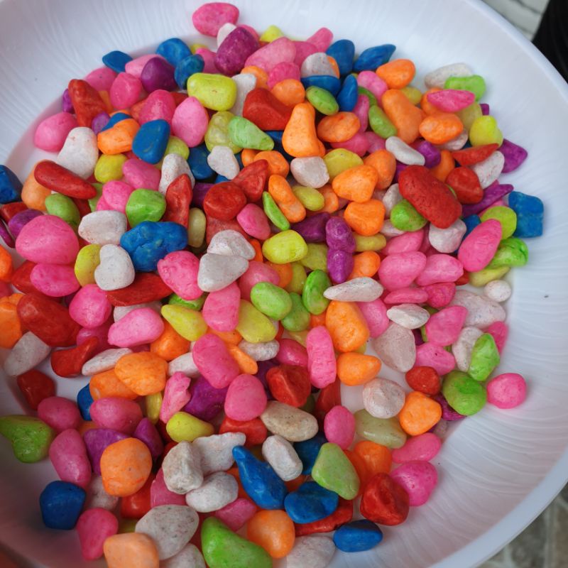 BATU CORAL 600gr kerikil kecil putih bersih, warna warni pelangi cantik dan warna pastel lembut berat 600gr