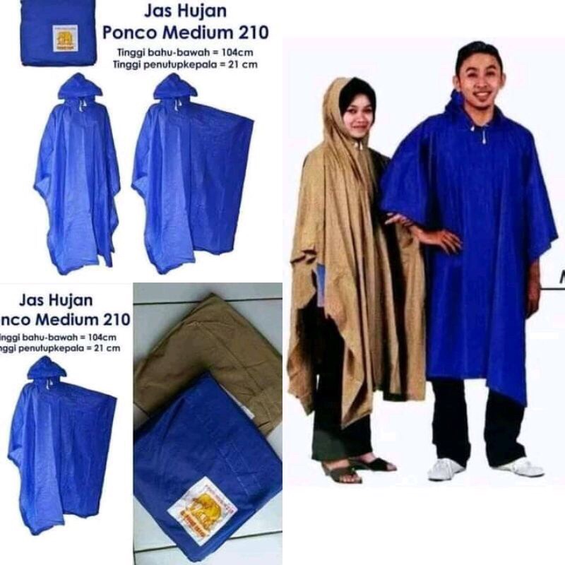 Jas Hujan GAJAH Ponco Medium 210/Jas Hujan RINGAN DIGUNAKAN Bahan 100% PVC Tebal Ukuran All Size (Murah)