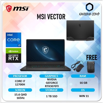 Laptop gaming MSI vector GP66 intel Core i7 12700H Ram 16GB/1TBSSD RTX3070TI 8GB Win11 15.6QHD 165Hz
