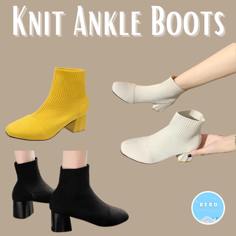 Knit Ankle Heels Boots  Boots Rajut  hak tapak tahu