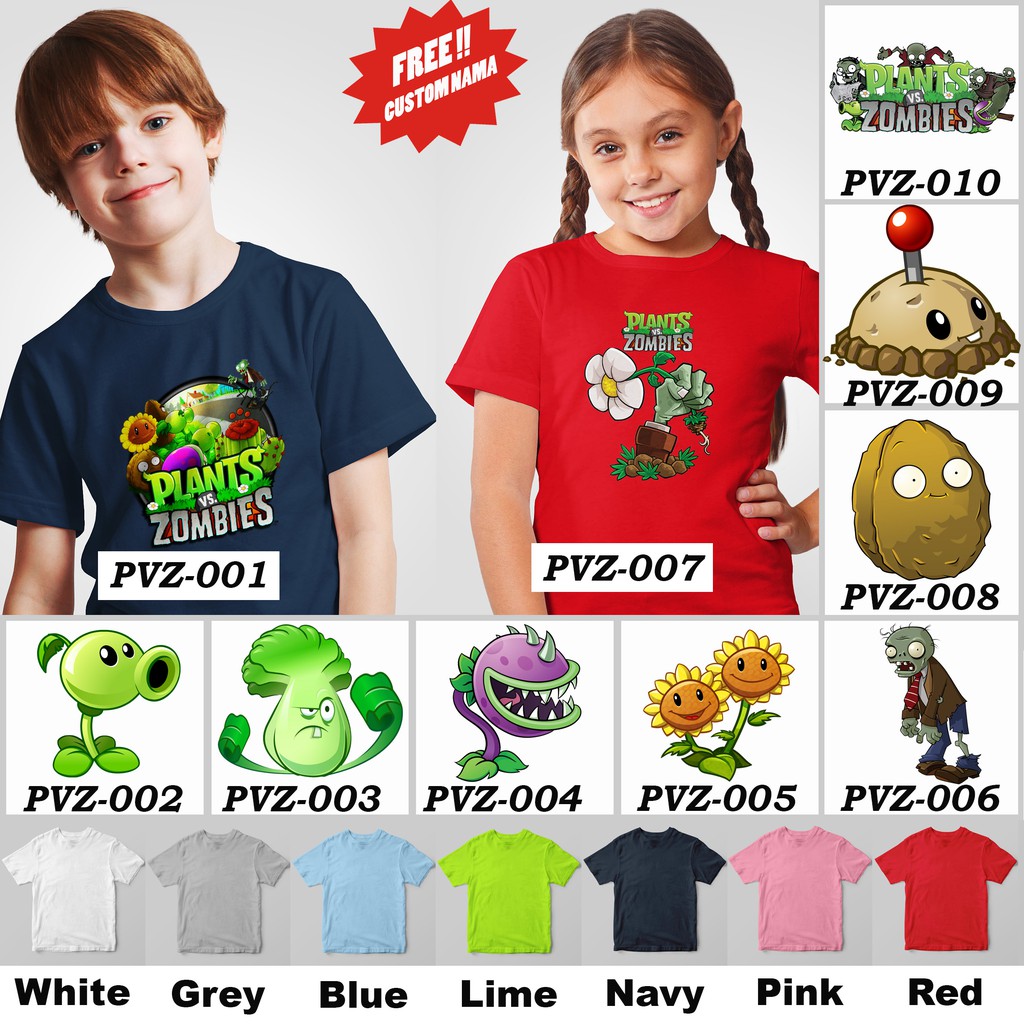 [FREE NAMA !!] Kaos Anak &amp; Family Plant Vs Zombie 100% COTTON PREMIUM