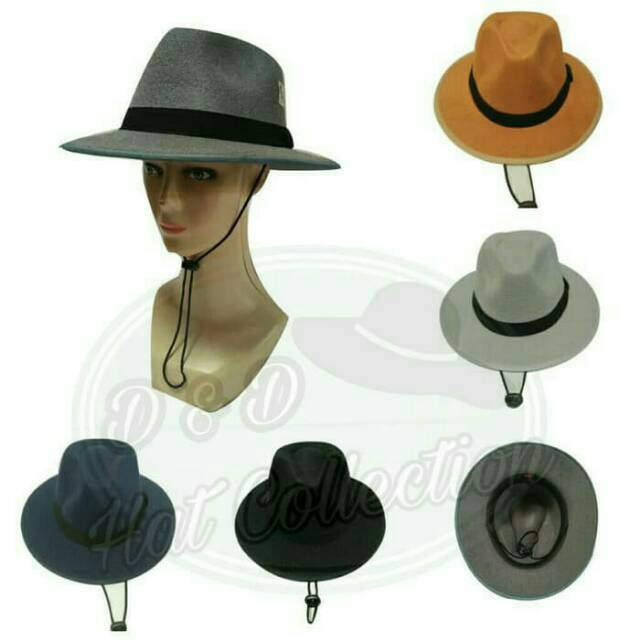 Topi Fedora Brim Lebar Plus Tali