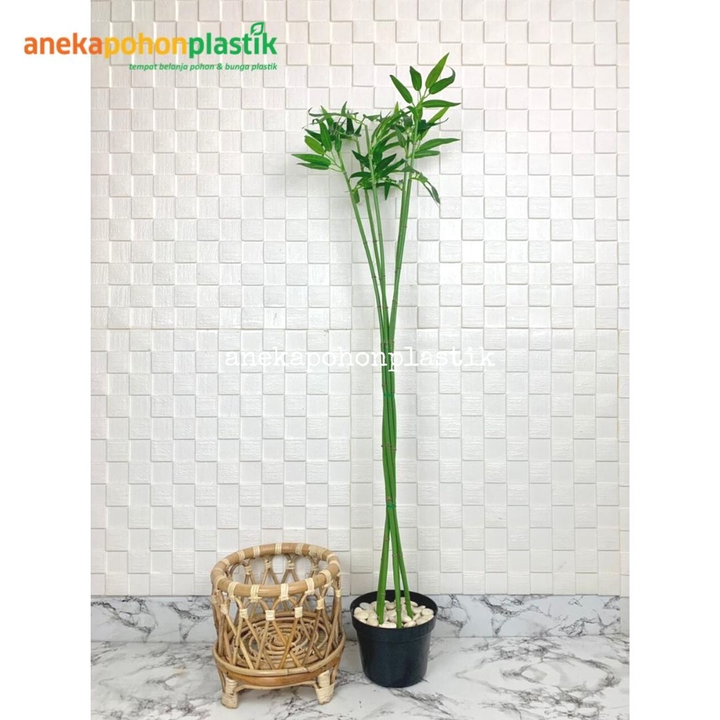Tanaman Hias Daun Bambu Air Artificial Pot Dasar Cover Rotan Pendek Dekorasi Ruangan Rumah