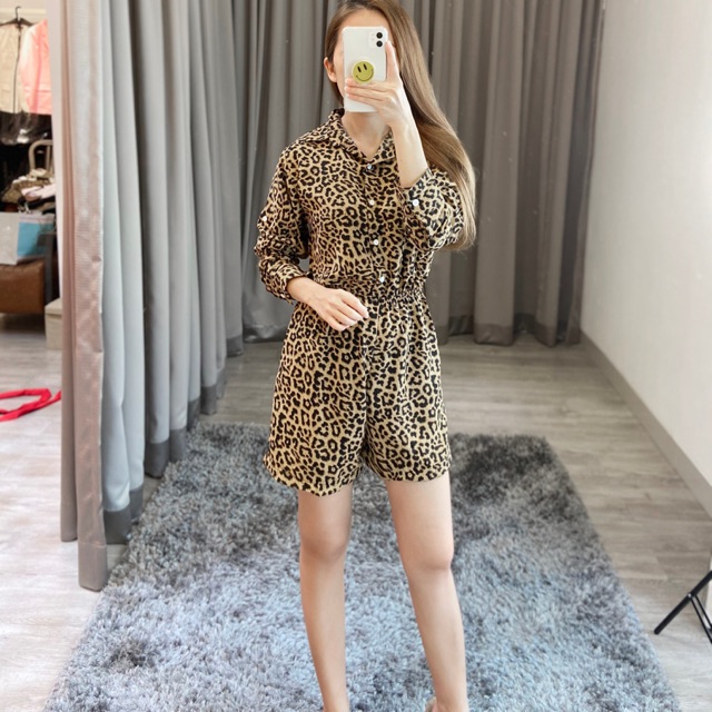 Jumpsuit casual leopard /jumpsuit wanita casual /jumpsuit pendek ( 522 )