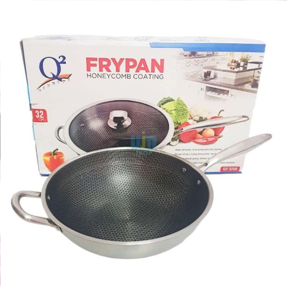 Panci Wajan Goreng Anti Lengket 32 cm Honeycomb Wok - 3288