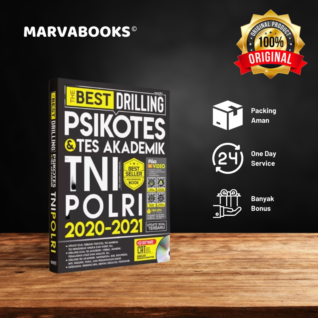 Buku Best Drilling Psikotes &amp; Tes Akademik Tni Polri 2020 2021 Buku Akmil Akpol Tamtama Bintara TPA Original Marvabooks