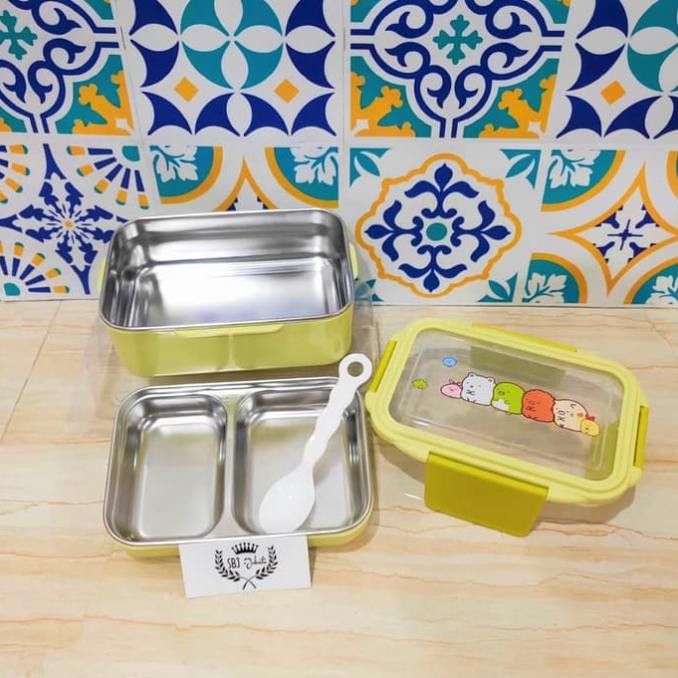 termurah LUNCH BOX SET / KOTAK MAKAN 304 STAINLESS Sumikko Gurashi dengan TAS - SET HIJAU LIME