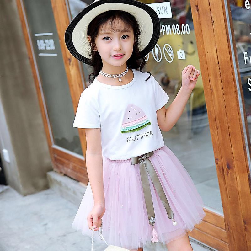 603-1#Stelan Semangka// Summer//Baju+Rok Pita//Setelan Anak Semangka Summer Terbaru