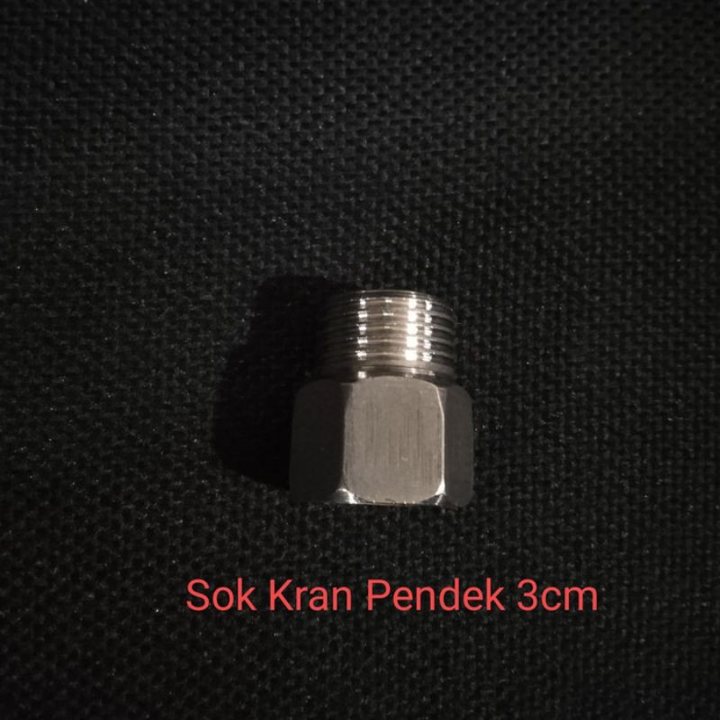 Sok Kran Pendek Sambungan 3Cm Ukuran 1/2 inchi Stainless Steel