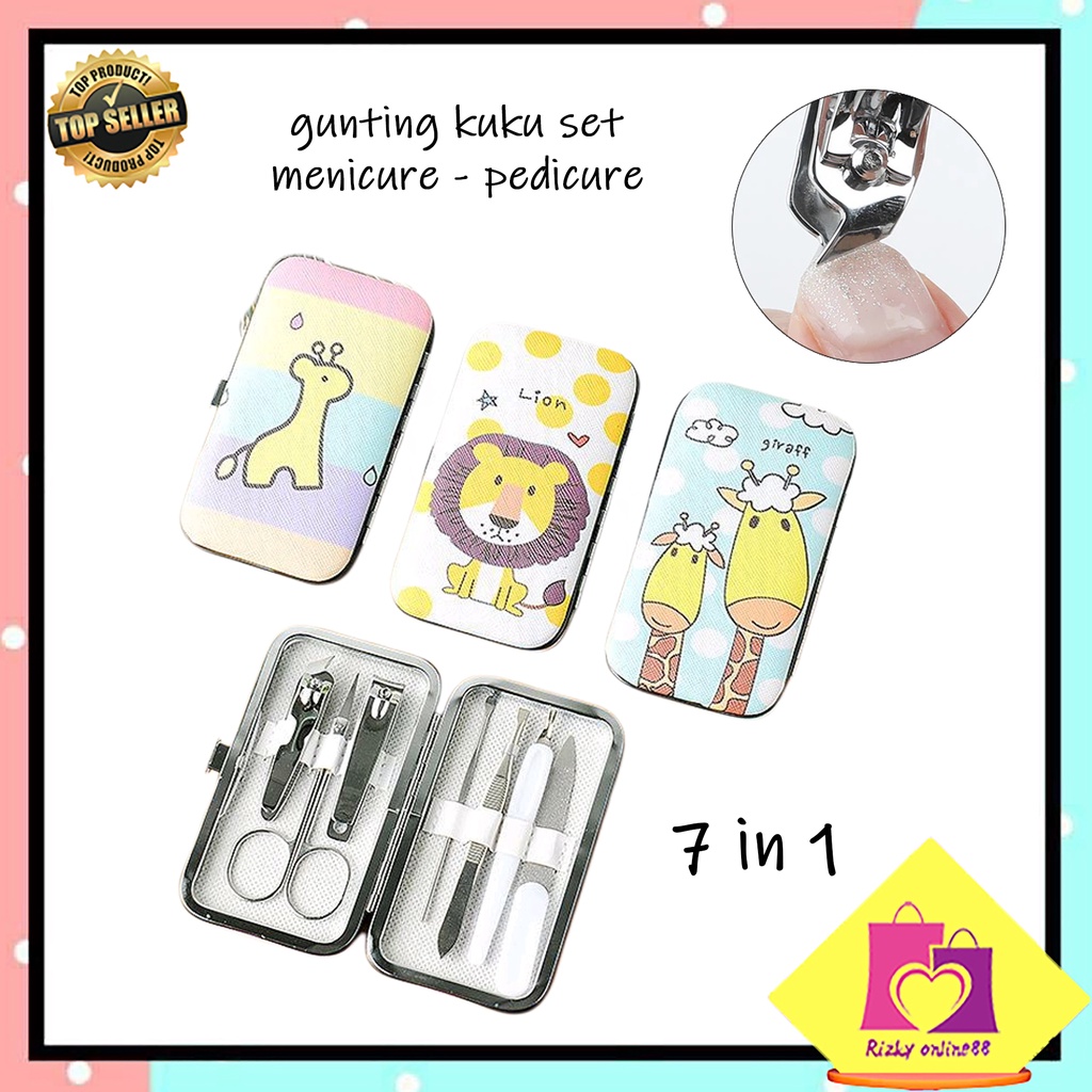 rizkyonline88 manicure pedicure set 7IN1 dompet karakter gunting kuku set